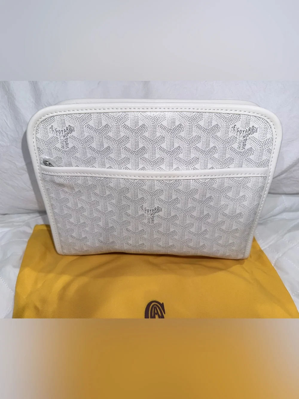 White  Chevron Canvas Pouch with Front Slip Pocket